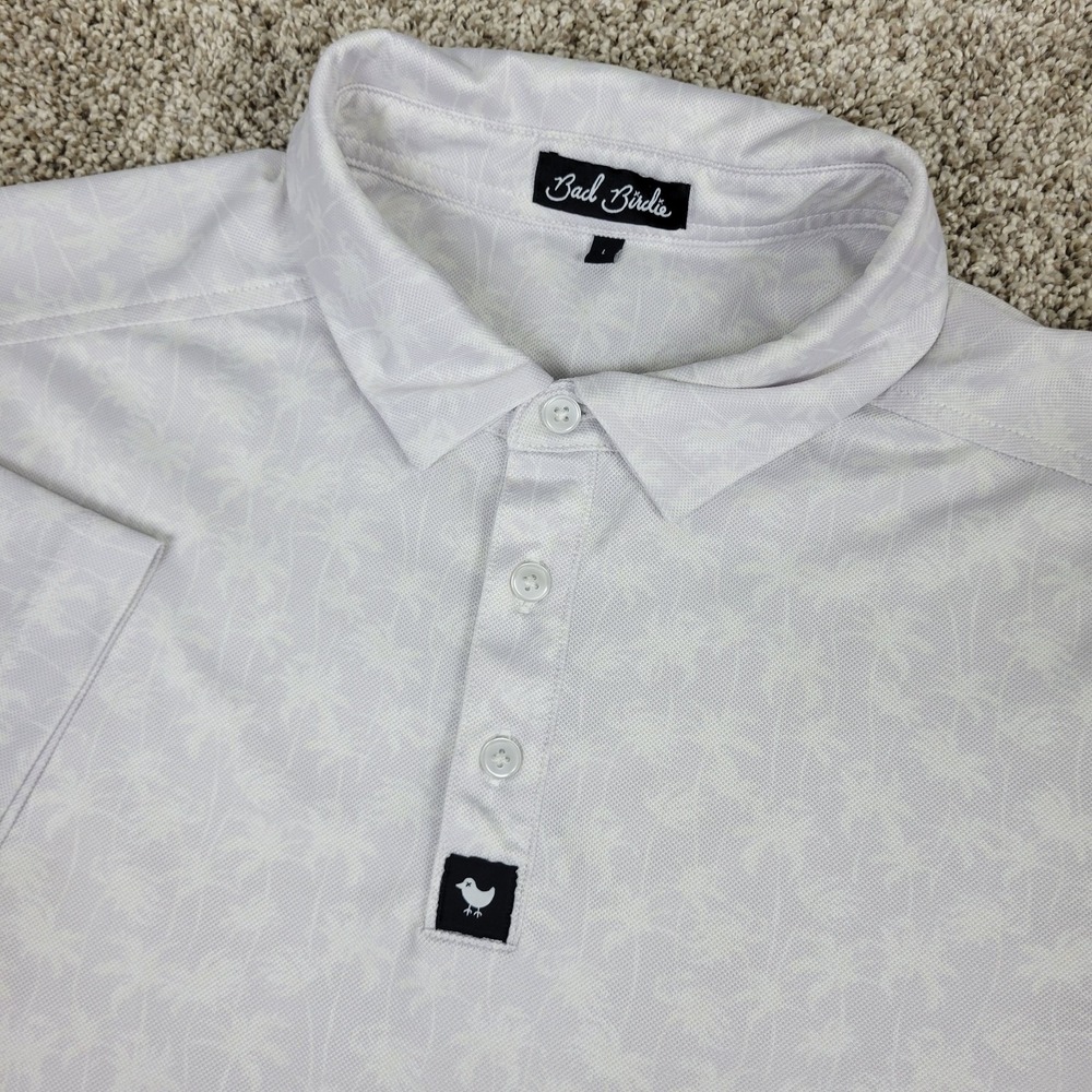 Bad Birdie Mens Large Light Purple AOP Floral Performance Stretch Golf Polo